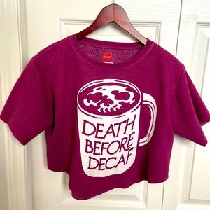 Retro Hanes Crop Top- Death Before Decaf ☕️